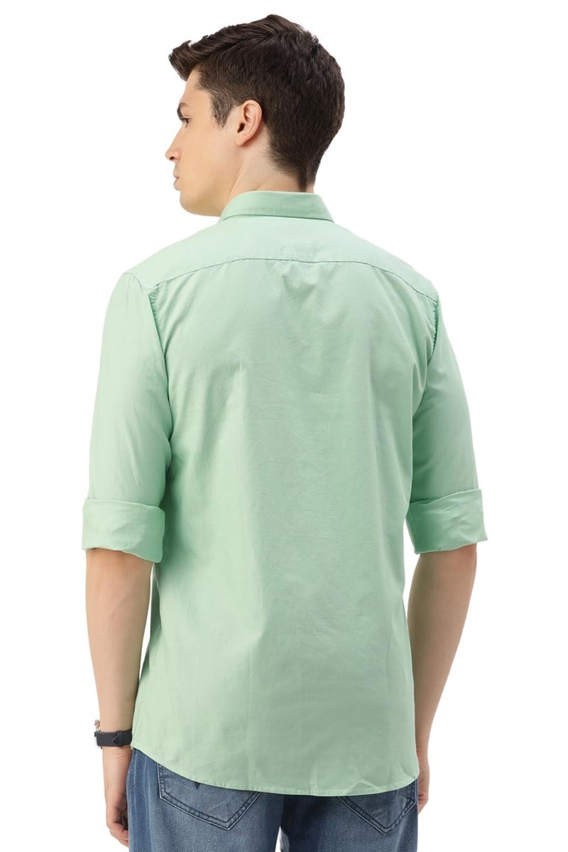 Peter England Men's Classic Slim Fit Full Sleeve Oxford Shirt | 100% Cotton Green - Image 3