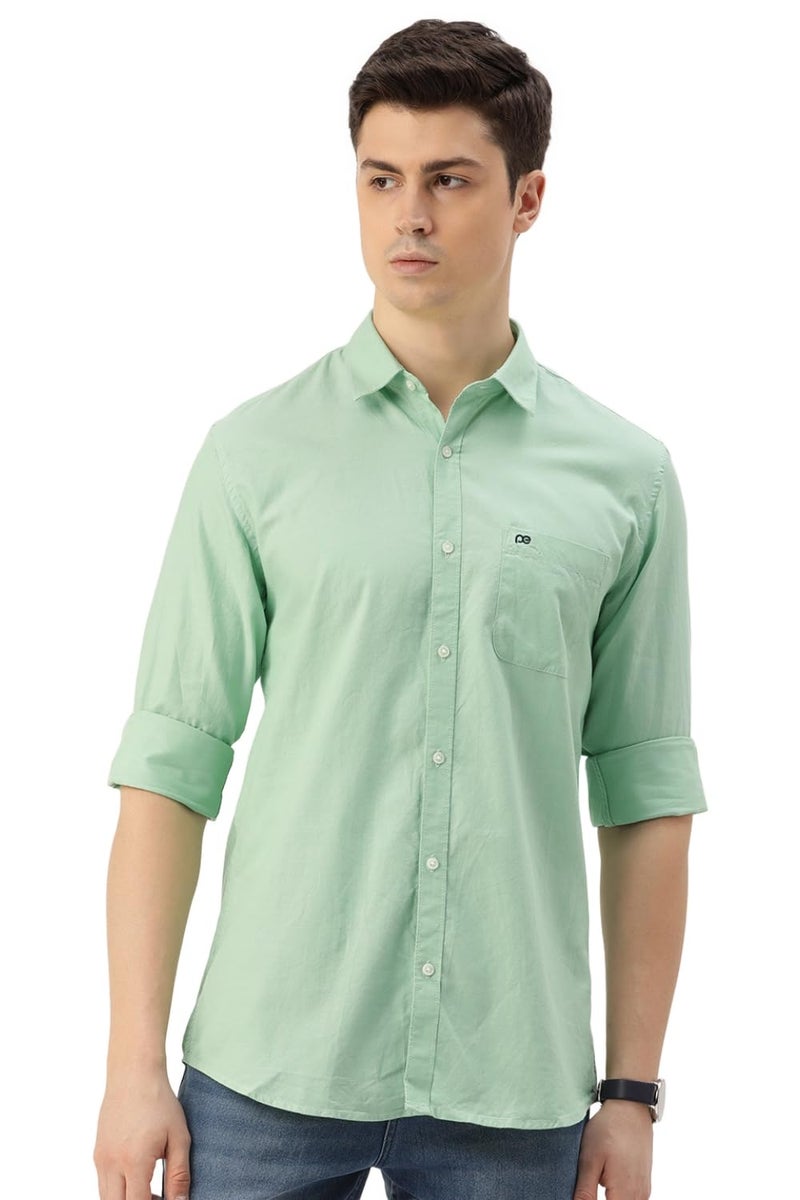 Peter England Men's Classic Slim Fit Full Sleeve Oxford Shirt | 100% Cotton Green - Image 1