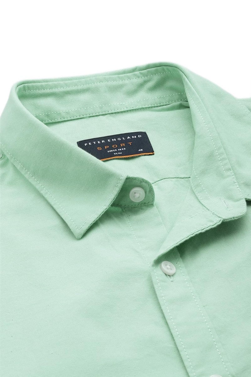 Peter England Men's Classic Slim Fit Full Sleeve Oxford Shirt | 100% Cotton Green - Image 5