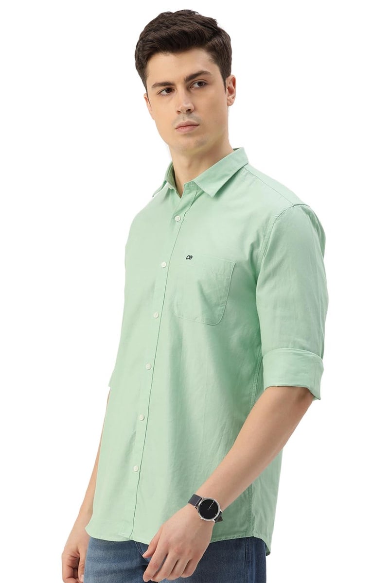 Peter England Men's Classic Slim Fit Full Sleeve Oxford Shirt | 100% Cotton Green - Image 2