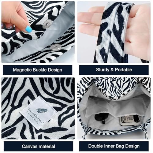 BROGBUS Casual Design Shoulder Handheld Tote Handbag for Women, Girls Canvas Jhola Bag for College Office Use (Zebra Color) - Image 3