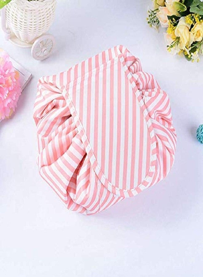 crownish Polyester Solid 14 Cms Travel Cosmetic Pouch(M_Pink Line) - Image 1