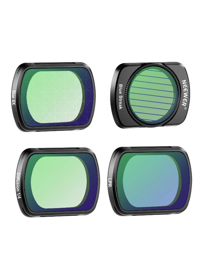 NEEWER 4-Pack Magnetic Effect Filter Set for DJI Osmo Pocket 3, Includes Diffusion, Light Pollution Reduction, Blue Streak, Star Filters, HD Optical Glass for Night & Cinematic Shots - Image 1