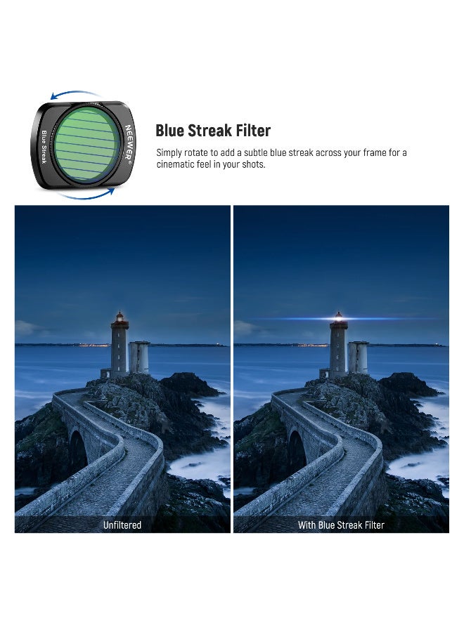 NEEWER 4-Pack Magnetic Effect Filter Set for DJI Osmo Pocket 3, Includes Diffusion, Light Pollution Reduction, Blue Streak, Star Filters, HD Optical Glass for Night & Cinematic Shots - Image 4