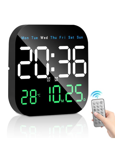Digital Wall Clock, LED Digital Clock with Remote Control for Living Room Decoration, Week, Date, Temperature in 3 Colors, Auto Brightness, Standing and Hanging