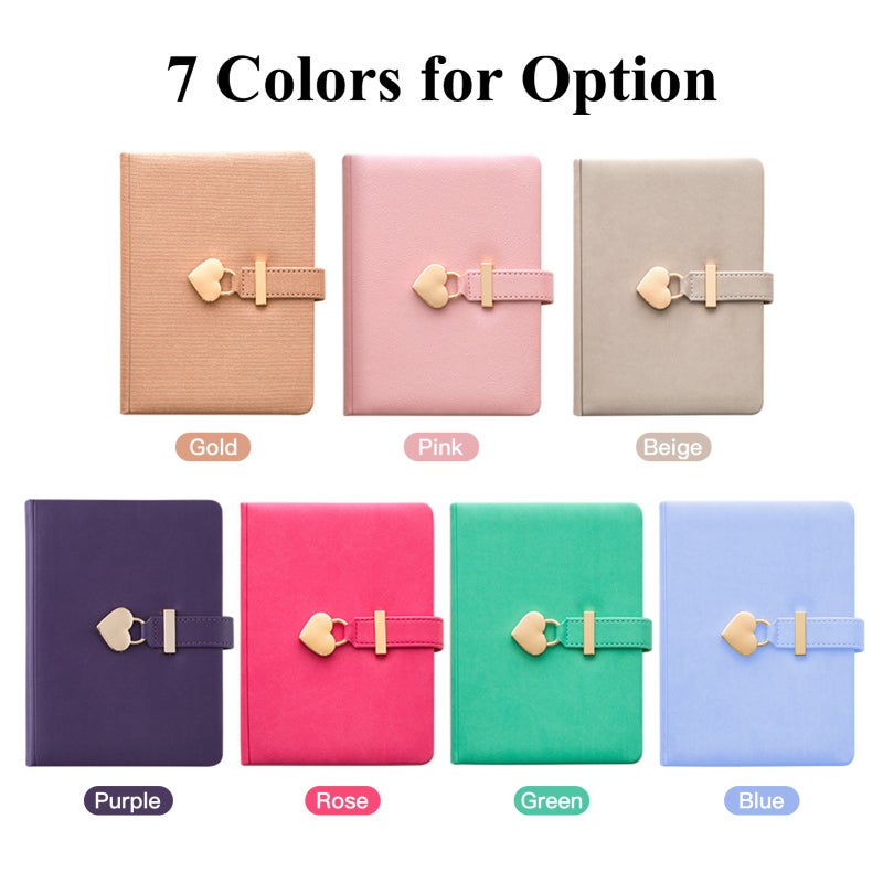 Writing Journal B6 Size Durable Premium PU Hardcover Heart Lock Notebook - Golden Gilded Edges Secure Memory Book for Travelers Creative Writers - Image 3