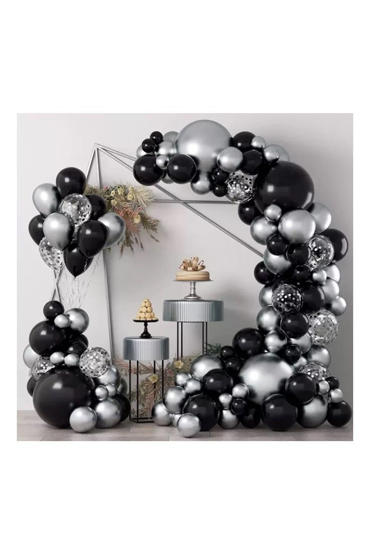 124PCS Black Silver Balloon Garland Arch Kit Metallic Silver Latex Balloons Set For Baby Wedding Birthday Party Background Decorations School Opening Ceremony - Image 1