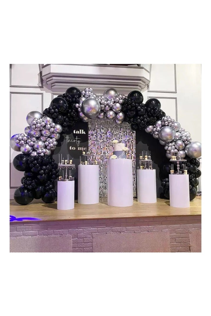124PCS Black Silver Balloon Garland Arch Kit Metallic Silver Latex Balloons Set For Baby Wedding Birthday Party Background Decorations School Opening Ceremony - Image 2