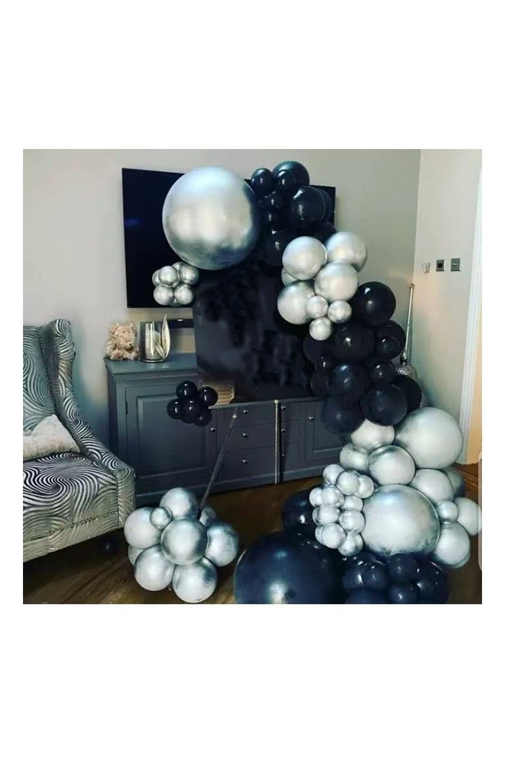 124PCS Black Silver Balloon Garland Arch Kit Metallic Silver Latex Balloons Set For Baby Wedding Birthday Party Background Decorations School Opening Ceremony - Image 3