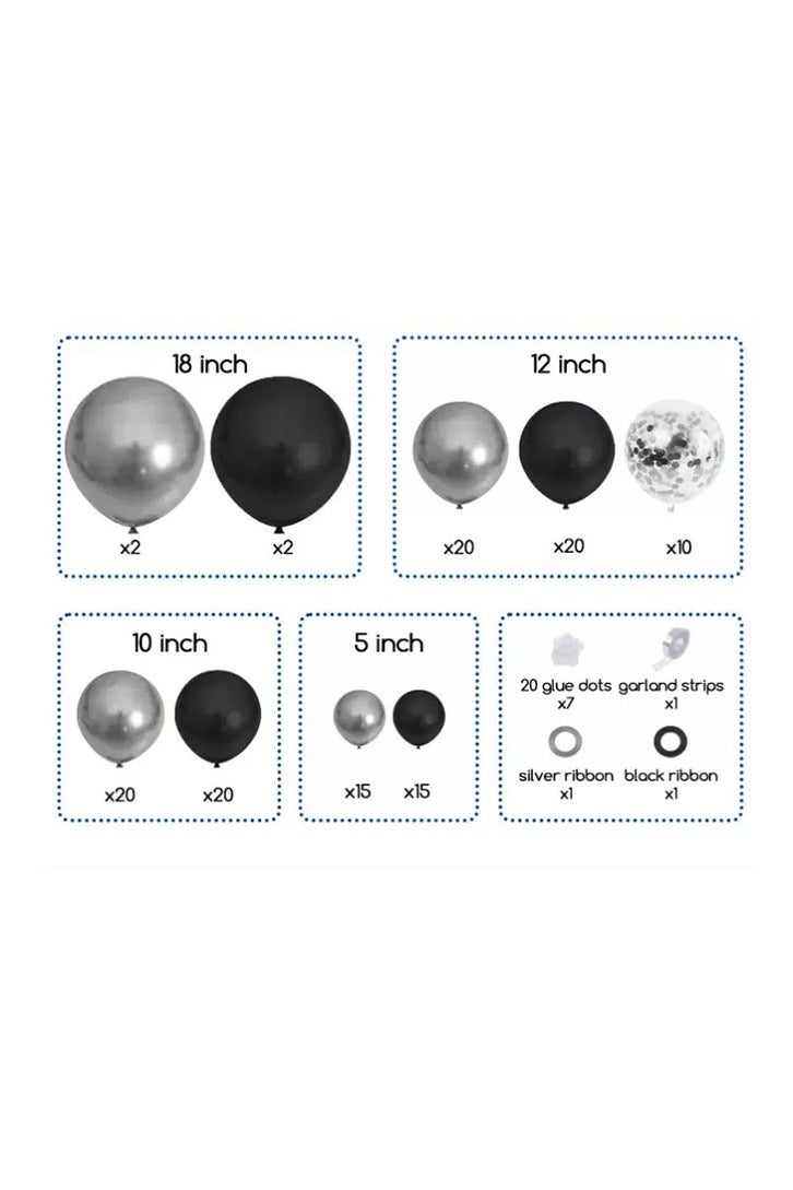 124PCS Black Silver Balloon Garland Arch Kit Metallic Silver Latex Balloons Set For Baby Wedding Birthday Party Background Decorations School Opening Ceremony - Image 4