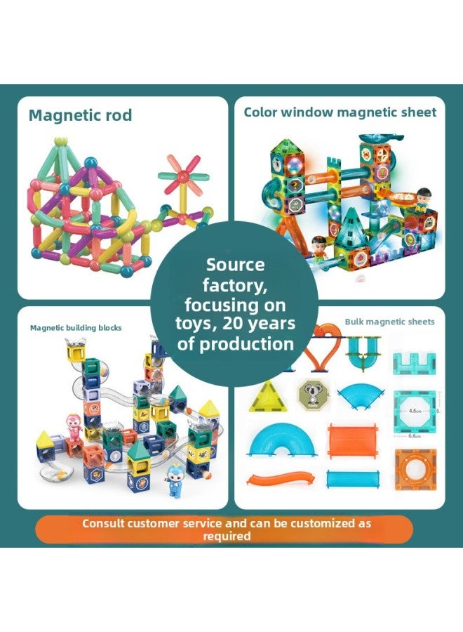 Children's Color Window Magnetic Film Toys Assembled Varied Magnetic Rod Magnetic Building Blocks Educational Ball Track Wholesale-Color:2302 English Light Glorious Window Magnetic Film 110PCs  - Image 5