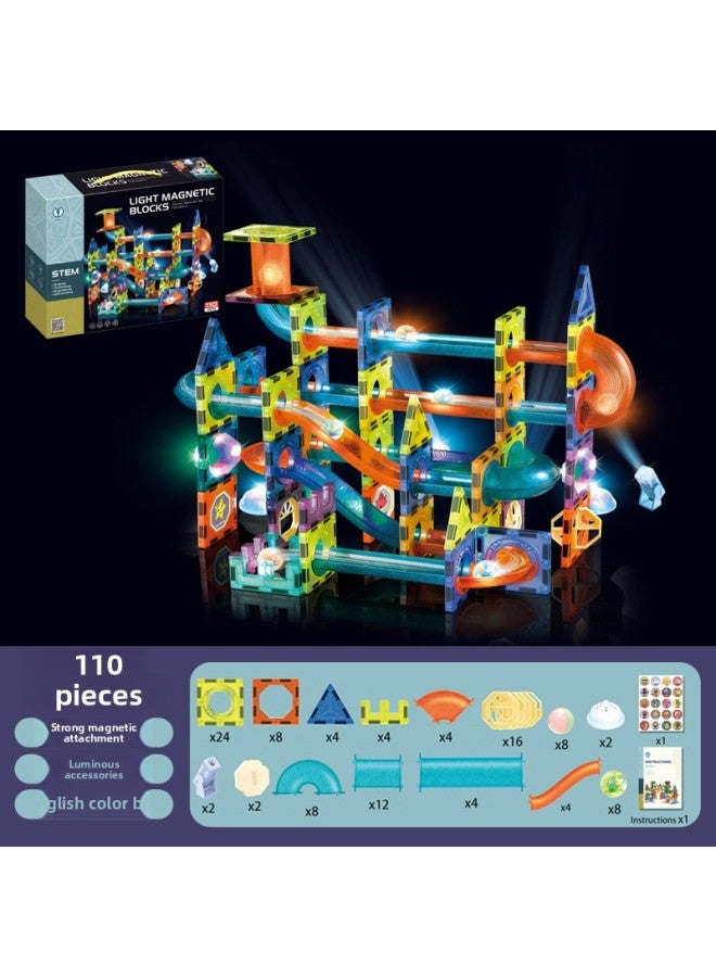 Children's Color Window Magnetic Film Toys Assembled Varied Magnetic Rod Magnetic Building Blocks Educational Ball Track Wholesale-Color:2302 English Light Glorious Window Magnetic Film 110PCs  - Image 1