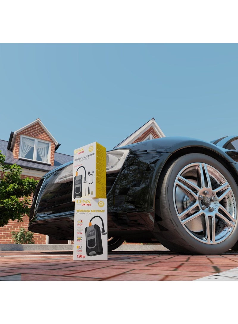 Denx 120W Cordless Car Tire Air Inflator With Portable Charger High Bright LED Flashlight And Powerful Rechargeable Lithium Battery - Image 1