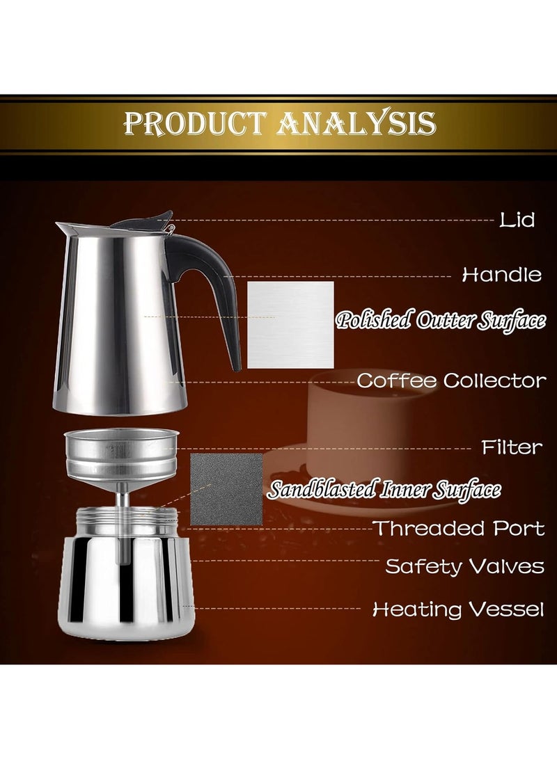 6 Cup Stainless Steel Espresso Maker, Stovetop Espresso Maker, Coffee Maker, Moka Pot, Classic Cafe Maker, suitable for induction cookers  - Image 5