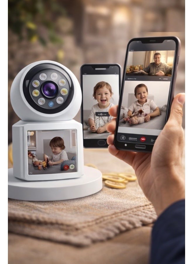 Smart Video Call WiFi Camera with Screen – HD Indoor PTZ Security Camera with Two-Way Video & Audio, Night Vision, Motion Detection & App Control – White - Image 3