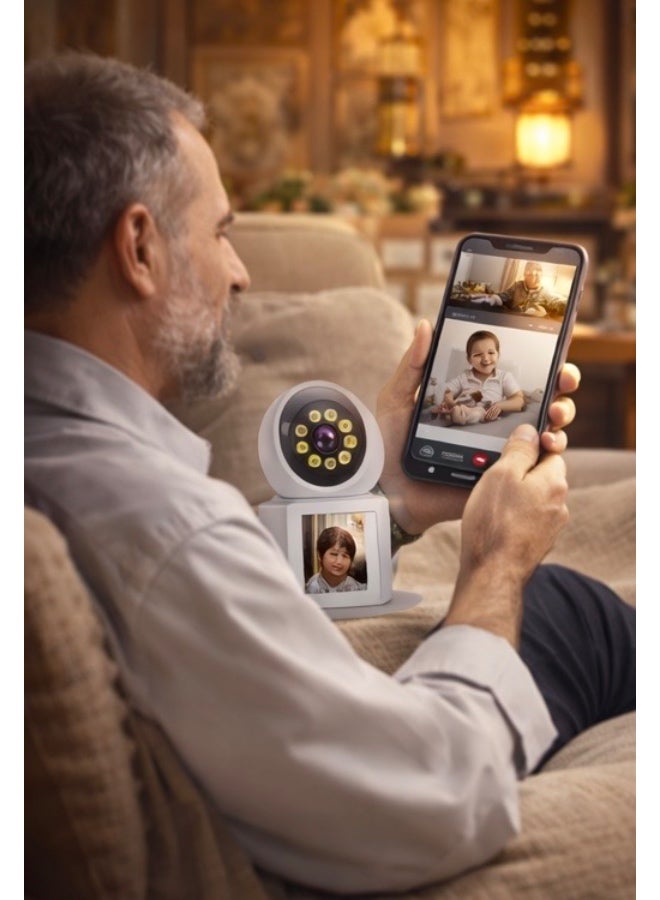 Smart Video Call WiFi Camera with Screen – HD Indoor PTZ Security Camera with Two-Way Video & Audio, Night Vision, Motion Detection & App Control – White - Image 4