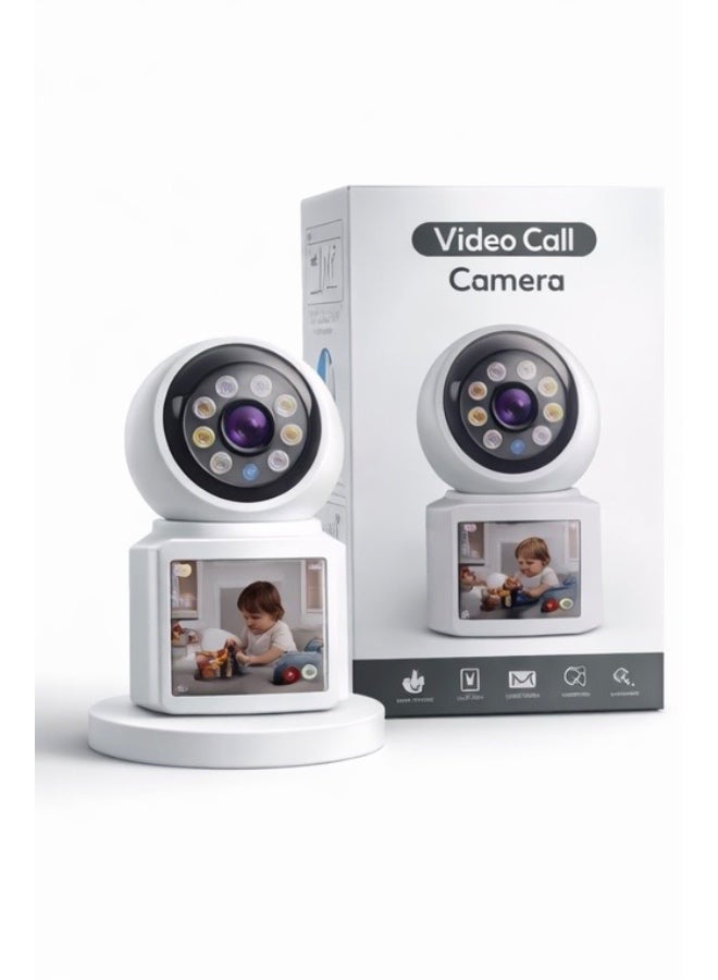 Smart Video Call WiFi Camera with Screen – HD Indoor PTZ Security Camera with Two-Way Video & Audio, Night Vision, Motion Detection & App Control – White - Image 1