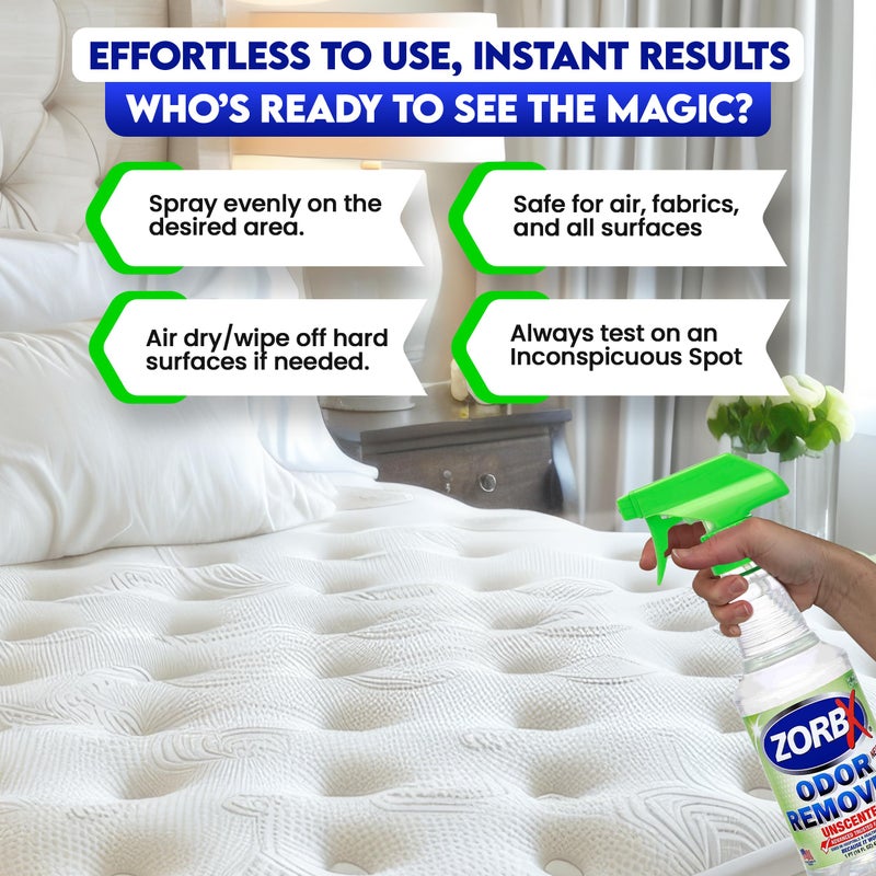 ZORBX Unscented Odor Eliminator for Strong Odor 16 Fl Oz - Used in Hospitals & Healthcare Facilities - Advanced Trusted Formula, Fast-Acting Odor Remover Spray for Dog, Cat, House & Carpet - Image 2