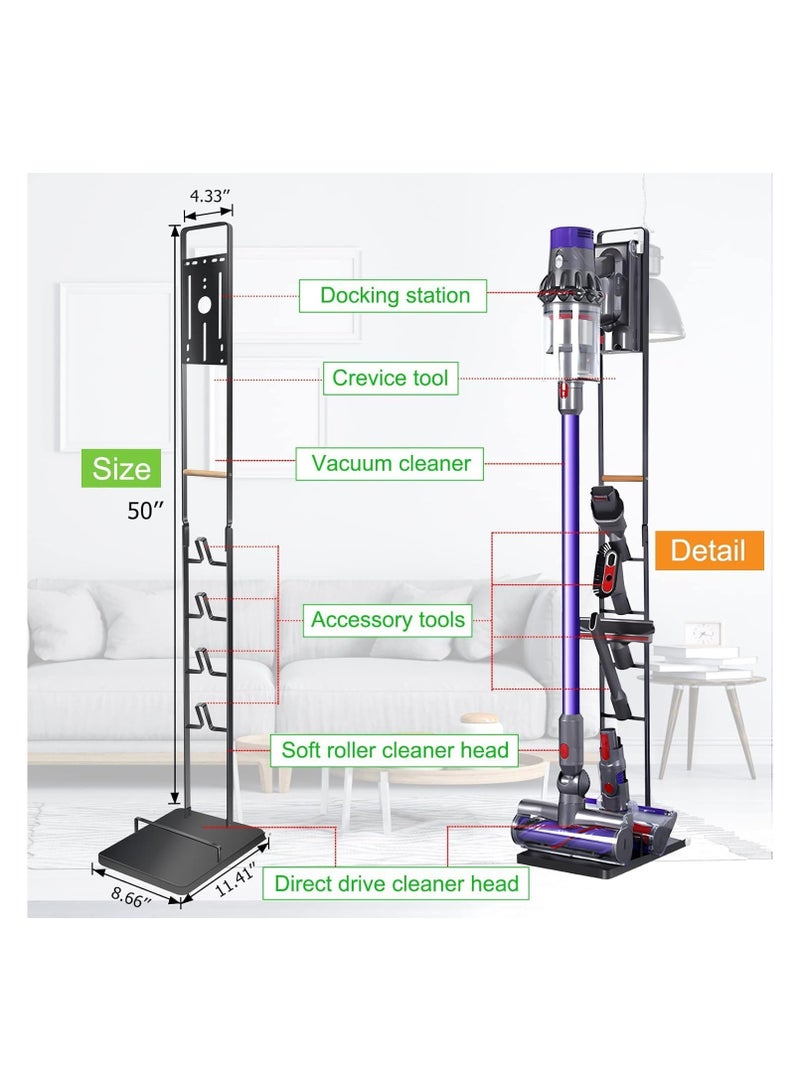 Vacuum Cleaner Stand Vacuum Holder with Wheels for Dyson V15 V11 V10 V8 V7 V6 Metal Floor Stand Compatible for T30 T20 V12 V11 V10 No Drilling Vacuum Storage Rack (Black) - Image 2