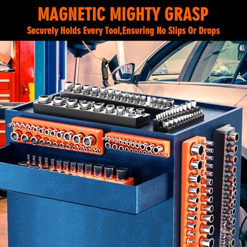 Onsski Magnetic Socket Organizer Holder Set – 8-Piece Tool Organizers Including 1/4", 3/8" and 1/2" Drive Socket Holder Metric & SAE 207 Pieces Socket Trays (Sockets are not Included) - Image 2