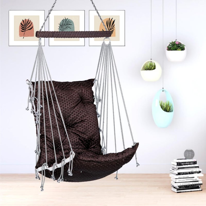 Patiofy Made in India Soft Cotton Hammock Hanging Swing for Adults & Kids/Swing Chair for Home, Indoor, Outdoor/Swing for Home Balcony/Hanging Jhula Chair/Weight-Bearing Capacity 100kgs (Brown) - Image 3