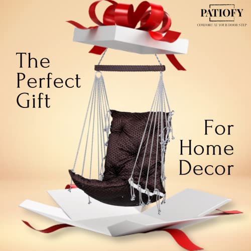 Patiofy Made in India Soft Cotton Hammock Hanging Swing for Adults & Kids/Swing Chair for Home, Indoor, Outdoor/Swing for Home Balcony/Hanging Jhula Chair/Weight-Bearing Capacity 100kgs (Brown) - Image 2