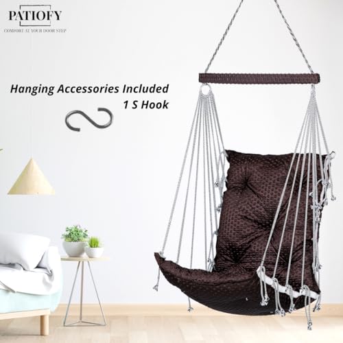 Patiofy Made in India Soft Cotton Hammock Hanging Swing for Adults & Kids/Swing Chair for Home, Indoor, Outdoor/Swing for Home Balcony/Hanging Jhula Chair/Weight-Bearing Capacity 100kgs (Brown) - Image 5