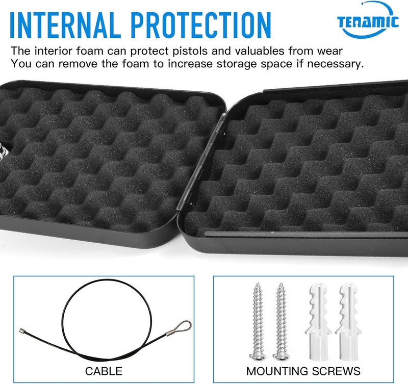 Tenamic Pistol Safe, Portable Travel Gun Safe, Solid Steel Handgun Lock Box for Home, Gun Safes for Car, Black - Image 5