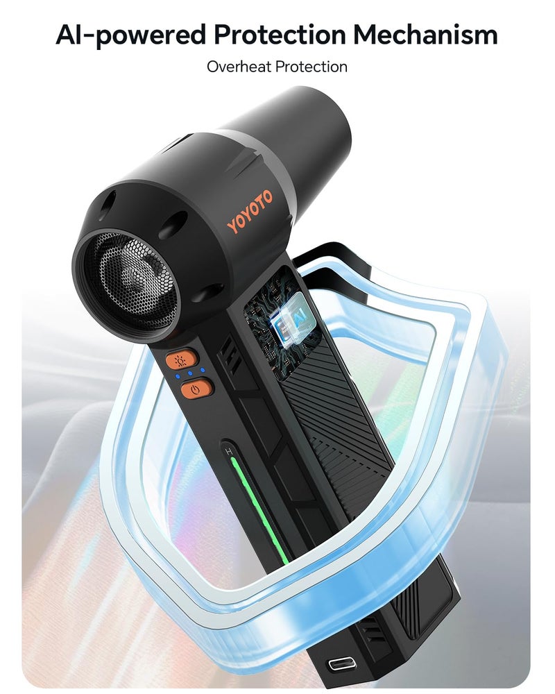 yoyoto Compressed Air Duster, 300000RPM Powerful Electric Air Duster Rechargeable with LED Light and Brushless Motor, 4-Gear Cordless Mini Air Blower for Keyboard, Computers, Car, Outdoors (Black) - Image 5