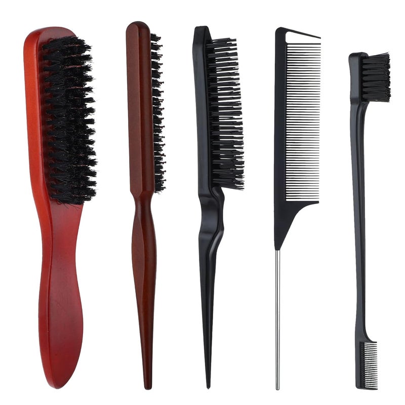 cobee 5 Pcs Slick Back Hair Brush Set Bristle Hair Brush Edge Control Brush Teasing Comb Wax Stick for Hair  Wig Flyaways For Smooth Hair Parting Smooth Flyaways