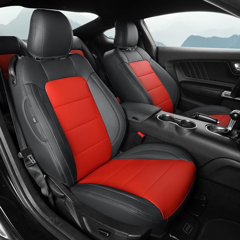 GIANT PANDA Customized Full Set Car Seat Covers Fit Ford Mustang Coupe Hardtop 2015 2016 2017 2018 2019 2020 2021 2022 2023 2024 2025 BlackRed