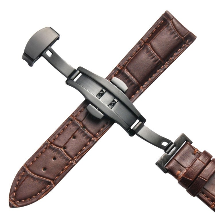 erorex 18Mm Classic Cowhide Leather Black Butterfly Buckle Watch Band(Brown) - Image 1