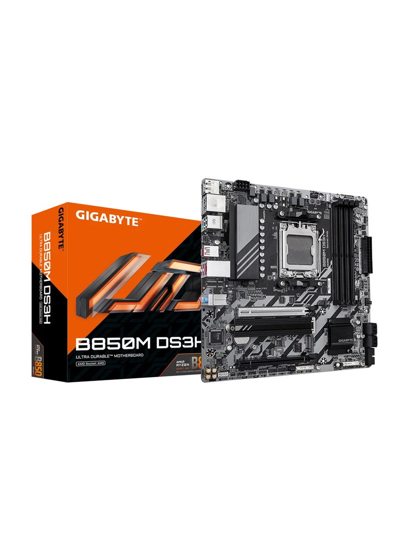 GIGABYTE B850M DS3H Micro ATX Motherboard – Intel B850 Chipset, LGA 1151 Socket, Supports 9th/8th Gen Intel Core Processors, 4 x DDR4 DIMM Slots (up to 64GB), Dual PCIe x16, M.2, SATA III, Realtek ALC887 HD Audio, Intel GbE LAN, HDMI & DVI-D Outputs, USB 3.1 Gen 1, Durable Design with Anti-Surge Protection | B850M DS3H Grey - Image 1