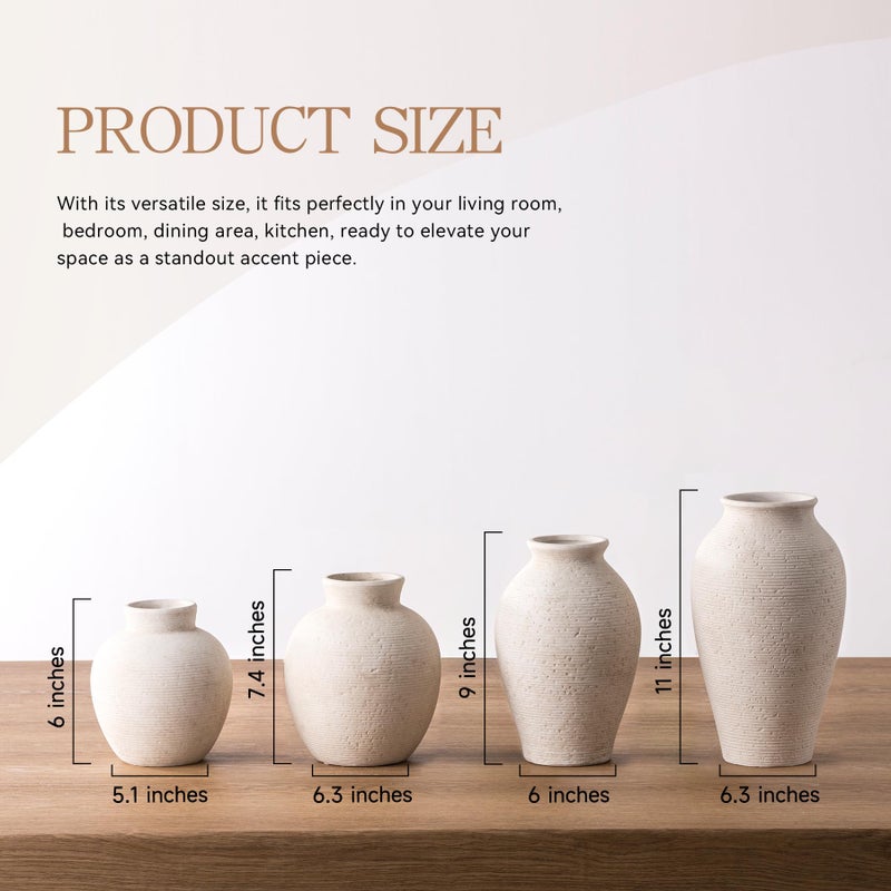 Vanselia Ceramic Flower Vase Home Decor - Farmhouse Table Vases Rustic Vintage Living Room Kitchen Bedroom Decorations for House Book Shelf Office Coffee Desk Dining Fireplace (7.4" Rustic) - Image 2