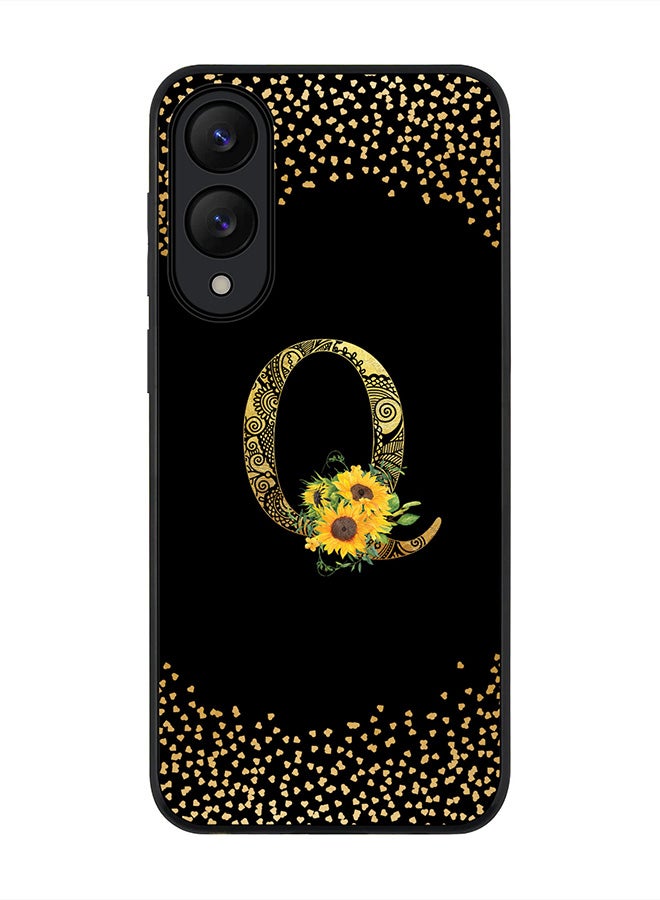 Stylizedd For Samsung Galaxy S25 Edge Case,Slim fit Camera Protection, Shockproof Thin Phone cover  - Custom Floral Monogram - Q ( Black )