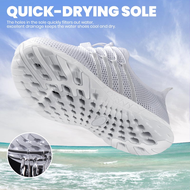 SEEKWAY Mens Womens Water Shoes Quick Dry Non-Slip Barefoot Lightweight Beach Pool River Sailing Walking AE051 White - Image 3