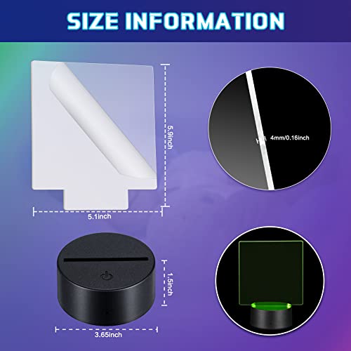 Riakrum 12 Pieces LED Light Base with Clear Acrylic Sheet 3D Night LED Lamp Display Base 16 Colors and 4 Modes Remote Control USB Cable for DIY Craft Room Bar Gift Lamp Light Set (Square Sheet) - Image 2