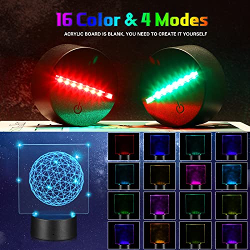Riakrum 12 Pieces LED Light Base with Clear Acrylic Sheet 3D Night LED Lamp Display Base 16 Colors and 4 Modes Remote Control USB Cable for DIY Craft Room Bar Gift Lamp Light Set (Square Sheet) - Image 4