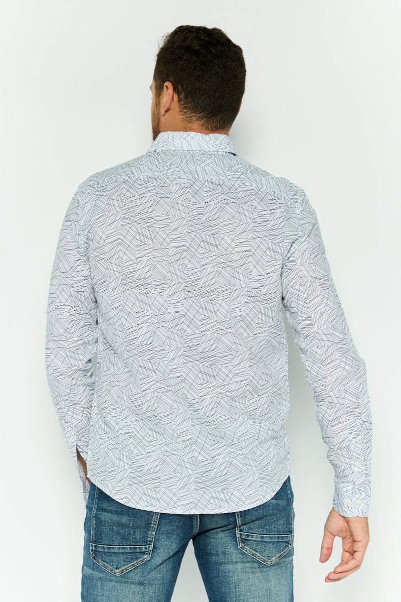 PERRY ELLIS قميص رجالي عادي بأكمام طويلة مطبوع، أبيض - Image 4