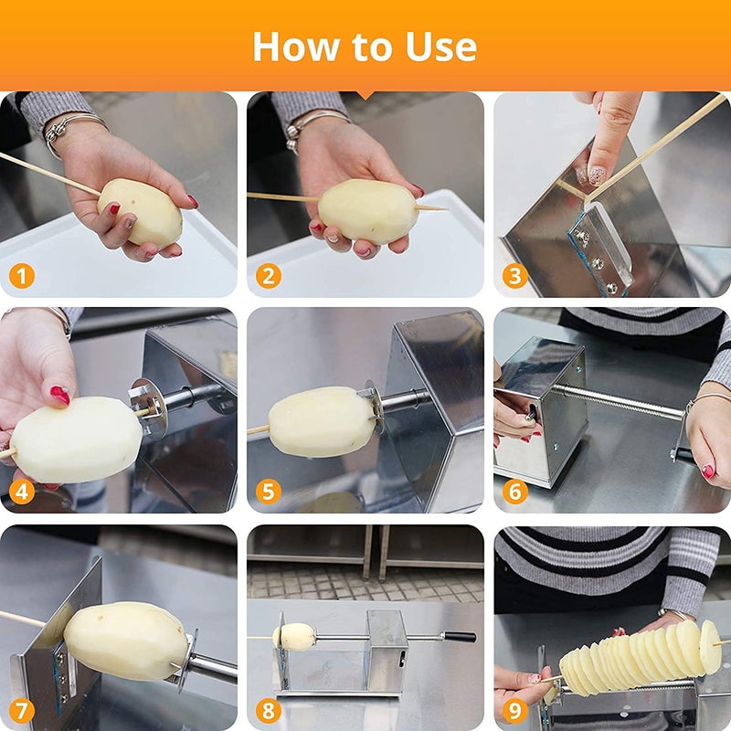 BEAON : BE NATURAL, BE RADIANT Stainless Steel Potato Slicer Cutter Machine Twister Curly Spiral French Fry Tornado Manual Stainless Steel Twisted Potato Slicer Spiral Vegetable Cutter  - Image 4