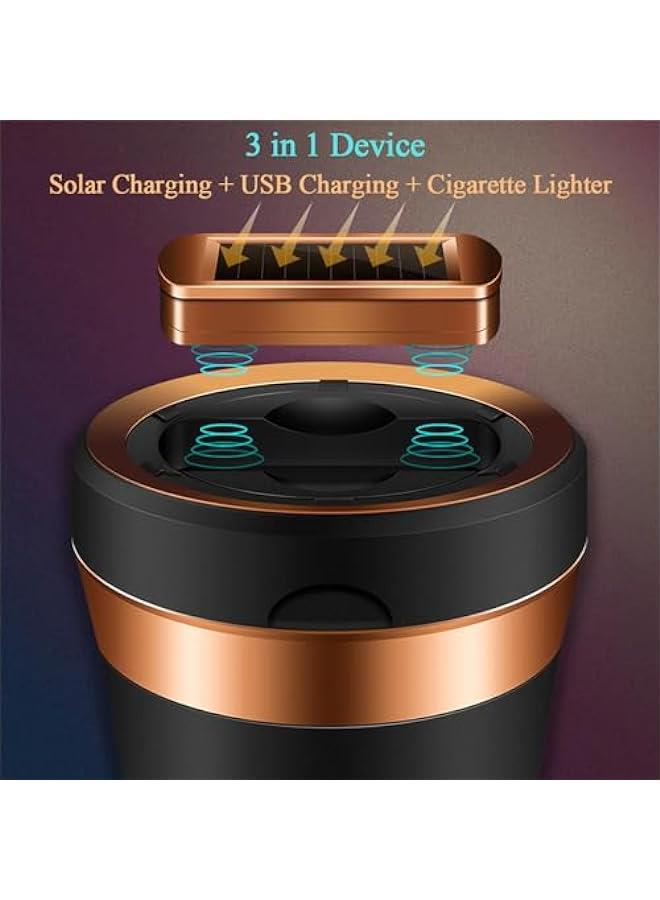 Detachable Ceramic Car Ashtray with Lid, Blue LED Light, Removable Solar and USB Dual Charging Lighter for Car Cup Holder (Purple) - Image 3
