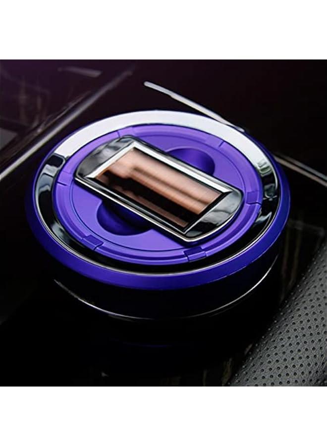 Detachable Ceramic Car Ashtray with Lid, Blue LED Light, Removable Solar and USB Dual Charging Lighter for Car Cup Holder (Purple) - Image 2