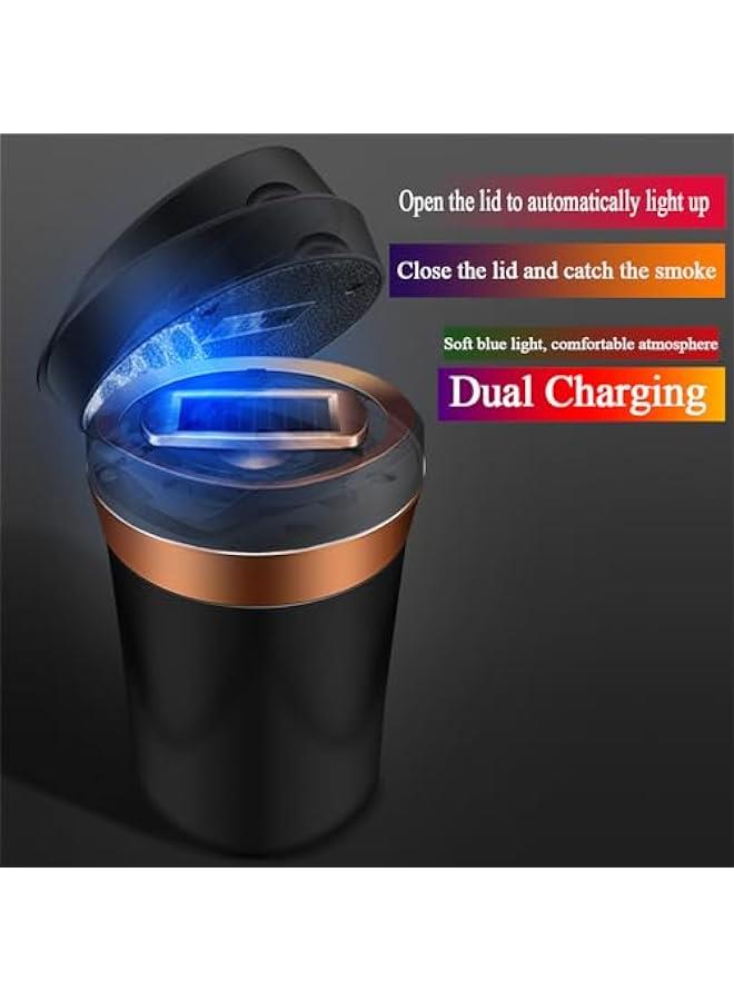 Detachable Ceramic Car Ashtray with Lid, Blue LED Light, Removable Solar and USB Dual Charging Lighter for Car Cup Holder (Purple) - Image 5