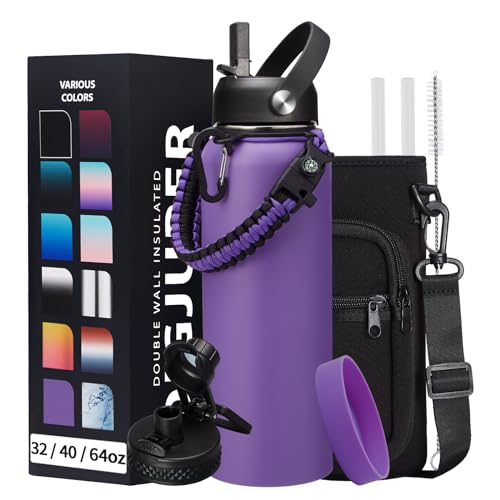 DIGJUPER 40oz Vacuum Stainless-Steel Water Bottles with Straw & Spout Lids, Leakproof Sports Metal Water Bottle Keeps Ice Cold-48Hrs Hot-24Hrs, Wide-mouth Water Bottle for Fitness Camping Running - Image 1