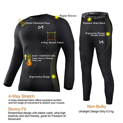 MEETYOO Men's Thermal Underwear Set Sport Long Johns Base Layer, Black, Small - Image 3