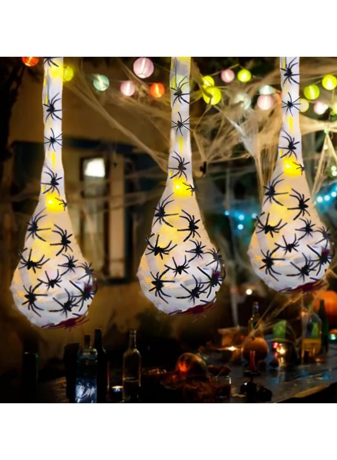 CCOVERY 3 Pieces Spider Egg Sacks, 35 Inch Spider Egg Decoration with Led Lights - Image 1