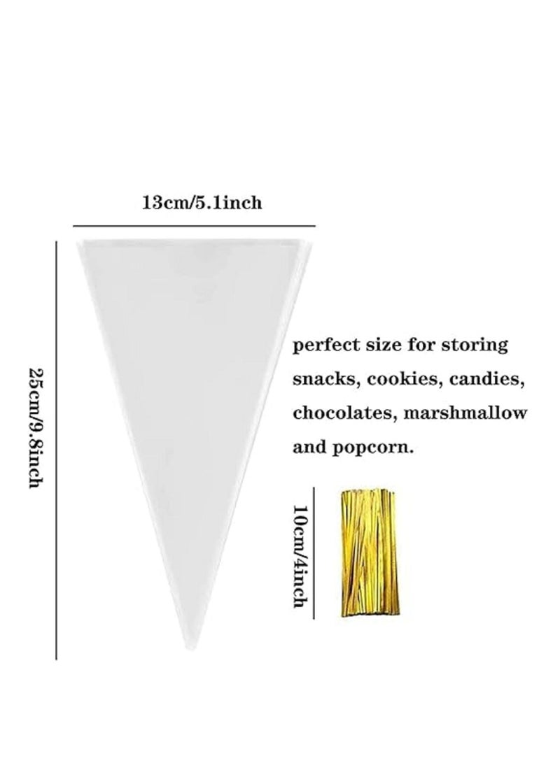 200Pcs Clear Triangle Treat BagsSmall Cone Shaped Bags with Ties,  (5.1" X 9.8")  - Image 4