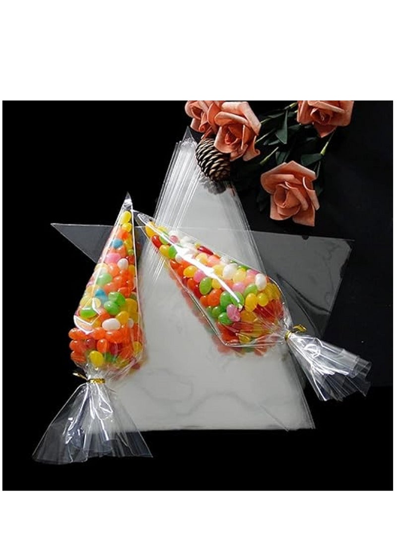 200Pcs Clear Triangle Treat BagsSmall Cone Shaped Bags with Ties,  (5.1" X 9.8")  - Image 3