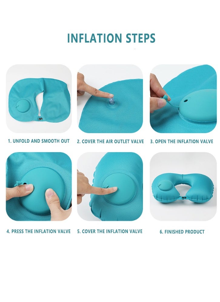 Generic - Neck Pillow, Inflatable Travel Pillow with Built-in Pump, Neck Support Pillow, Soft Comfortable U-Shaped Pillow for Sleep and Rest On Airplanes, Trains, In Office, For Camping, Trips(peacock green) - Image 1