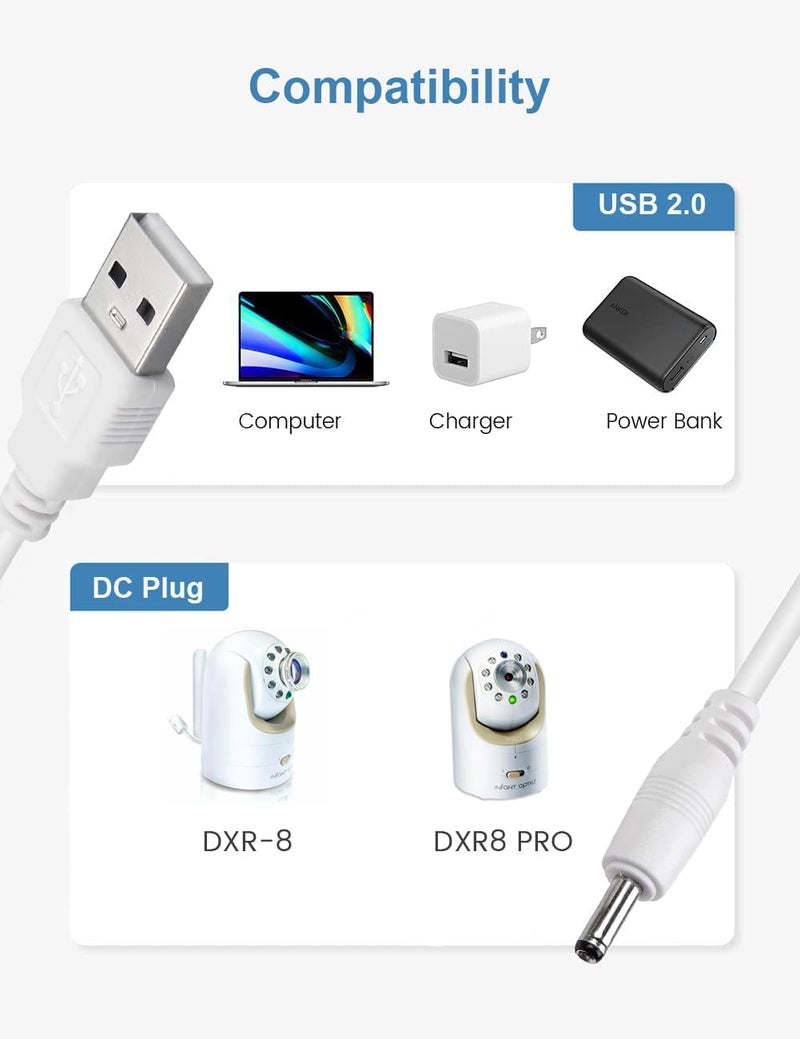 Smays Charger Cord for Infant Optics DXR8  DXR8 PRO Camera Unit RoundPin Power Cable - Image 2